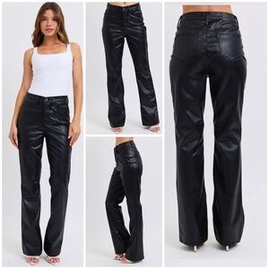 NEW Judy Blue High Waist Tummy Control Black Faux Leather Bootcut Pants JB88885